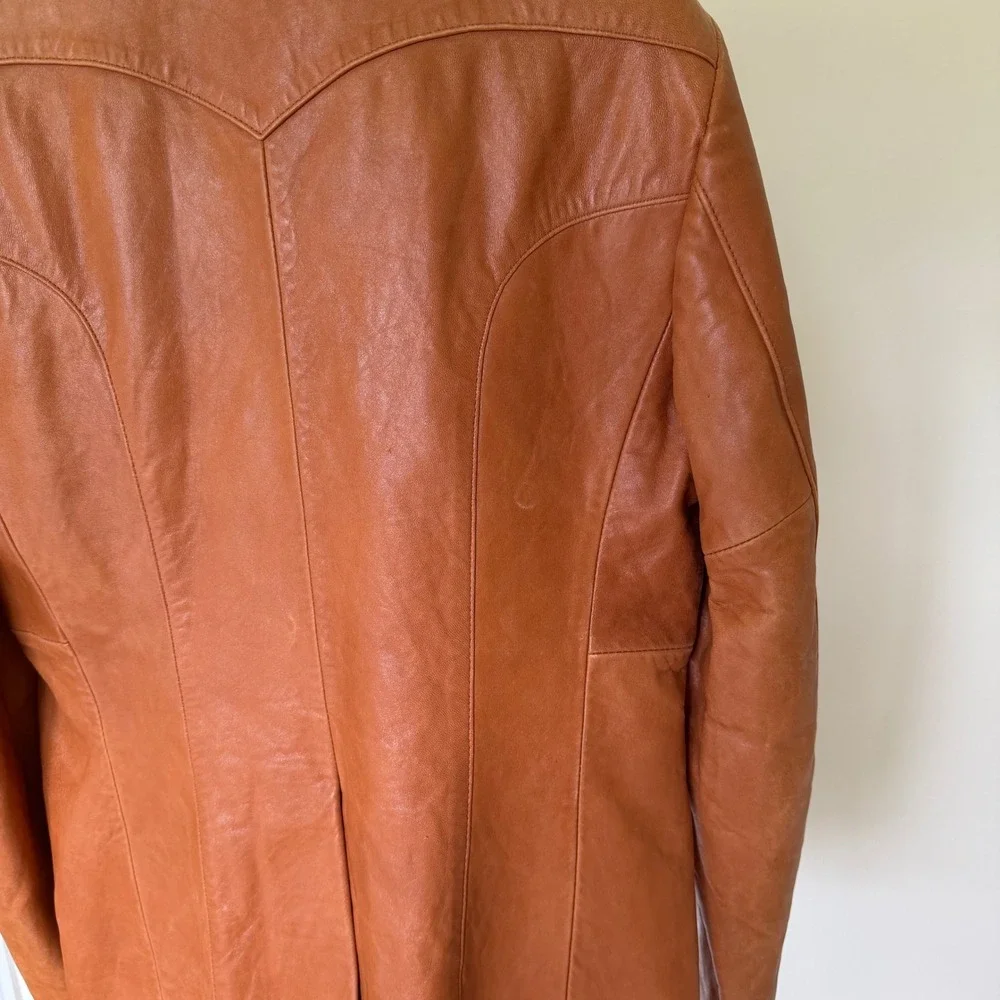70's Silton California Leather Blazer Jacket Tan Cognac Western Vintage 40